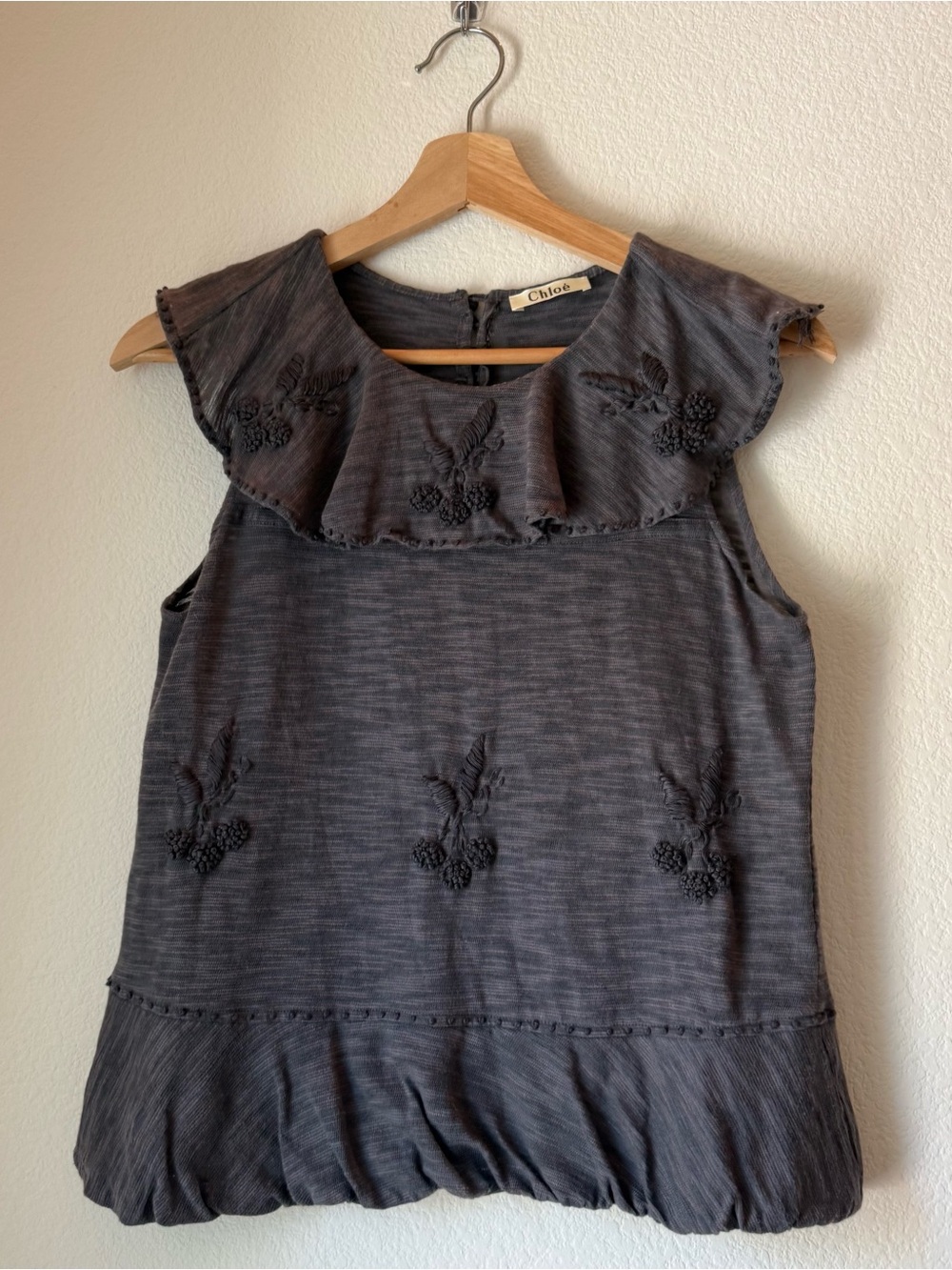 Chloé Dark Heather Gray Hand-Embroidered Knit No-sleeve Top